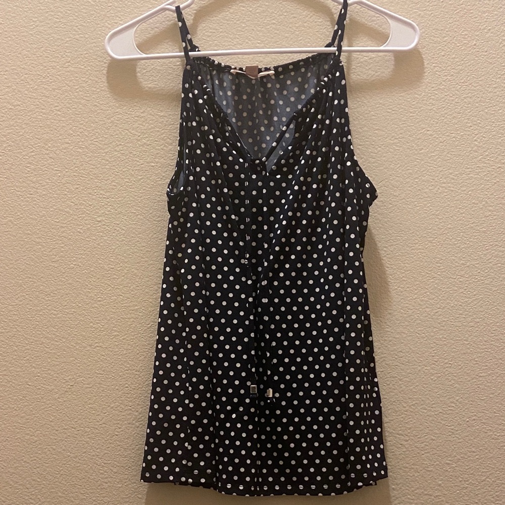 Black Polka Dot Spaghetti Strap v neck Women's thank Top size medium